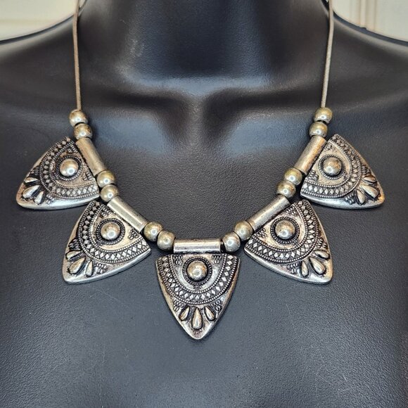 Bold Tribal Statement Necklace – Antique Silver Tone - Picture 3 of 11